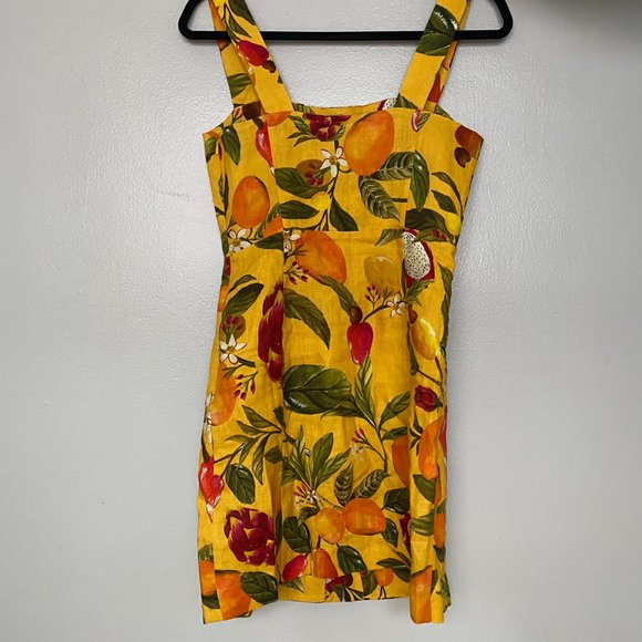 FARM Rio Size XS Yellow Sleeveless FRUIT LOVERS Linen Mini Dress - Picture 4 of 5